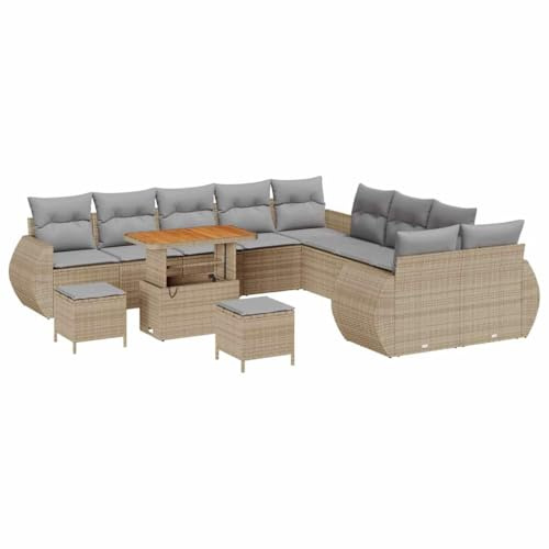 vidaXL Garten-Sofa-Set 13 pcs Beige und Hellgrau 90 x 55 x 71 cm, Sofa-Set für Garten und Terrasse, Moderne Rattanmöbel, abnehmbare Kissen, für entspannte Stunden im Freien
