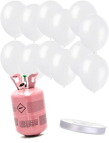 DEGUISE TOI - Kit Bouteille d'hélium avec 12 ballons blancs et ruban - Lot à thème