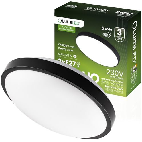 Lumiled Deckenleuchte 2x E27 IP44 schwarz weiß Deckenlampe Wohnzimmer Deckenstrahler rund Panel Decke außen Korridor Keller Balkon Badezimmer 30cm