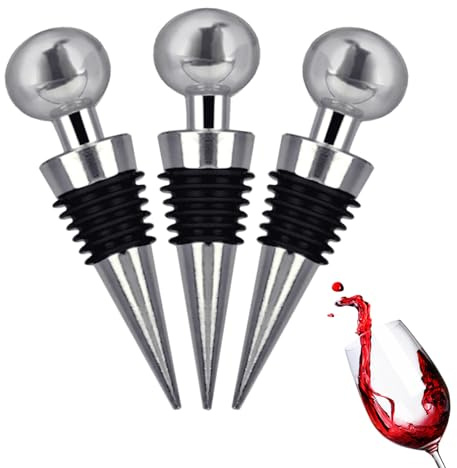 Weinkorken Wiederverwendbare Weinverschluss, Legierung Weinflaschen Saver Sealer Weinstopfen für Champagner Rotwein, Weinsammlung Zubehör [3er Pack, Silber]