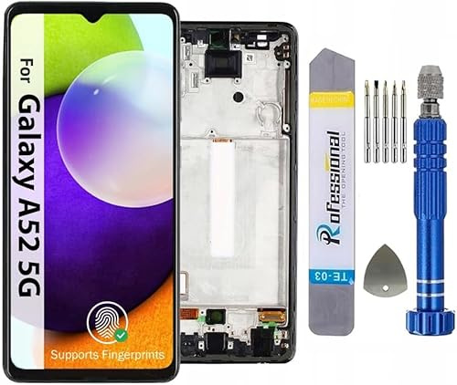 It'Go OLED HD (6.4 Inch) Display für Samsung A52 5G A526 mit Fingerabdruck LCD Bildschirm Ersatz Touchscreen mit Werkzeug Schwarz mit Rahmen Hohe Qualität