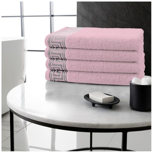 GC GAVENO CAVAILIA Greek Designer Hand Towels - 4 Pack Reusable Hand Towels - 500 GSM Super Absorbent Towel - Egyptian Cotton Gym Holiday Towel Bathroom Linen, 50x80 Cm, Blush Pink