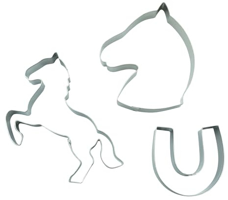 BekkiB - 3er-Set Ausstecher Pferd, Hufeisen & Pferdekopf- Spülmaschinengeeignete Ausstechformen aus Edelstahl - Zum Backen für Plätzchen - 998822