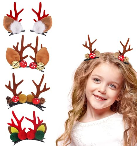 OIXEYA 8 Pièces Barrettes Cheveux de Noël, Pinces à Cheveux de Renne, Décoratives de Noël pour Enfants Filles Femmes Dames