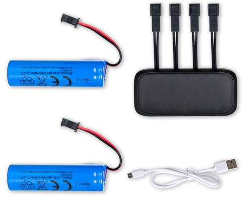 BORSCELLOR SM-2P 2PCS 3.7 V 1200 mAh rechargeable RC battery, compatible with MK766A amphibious RC car, Li-ion battery for RC vehicles with 4-port battery charger for RC cars and trucks