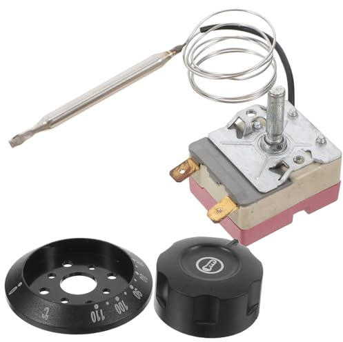 LALAFINA Termostato Eléctrico Ajustable para Horno Freidora de Aire y Calentador de Agua Control de Temperatura Preciso Tapa Negra Ac16A 30-110 Incluye Tornillos y Terminales