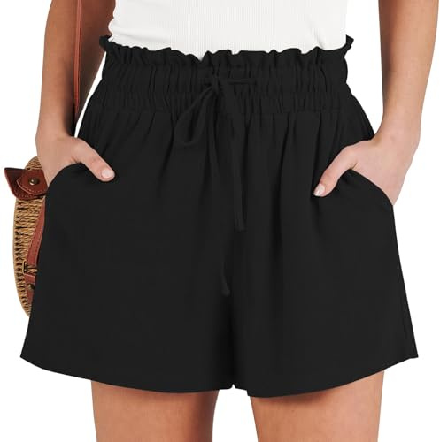 InfiniZer Damen-Shorts, hohe Taille, elastischer Kordelzug, Shorts mit Taschen, lässig, Strand, Loungewear, Workout, tägliche Reise