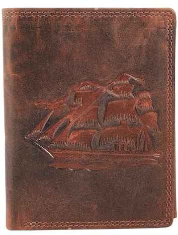 Akzent Geldbörse für Herren aus Leder in Braun, Geldbeutel mit Druckknopf in 9 x 12 x 2 cm