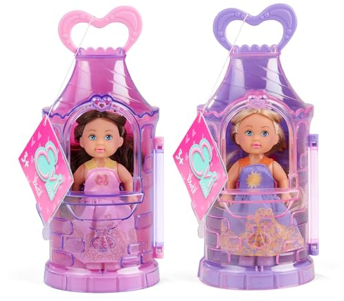 Simba Evi Love Tower – Evi Prinzessinnenpuppe (12 cm) mit Krone im magischen Turm, zufällige Farbauswahl, fantasievolles Rollenspiel für Kinder ab 3 Jahren