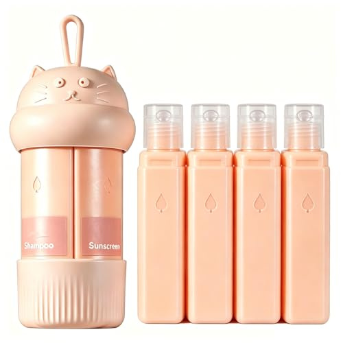 MAUDFEK 4 in 1 Travel Bottle Dispenser, Travel Bottles for Toiletries with Push-Down Dispensing, Leak-Proof Refillable Travel Containers for Shampoo Lotion Conditioner Cream