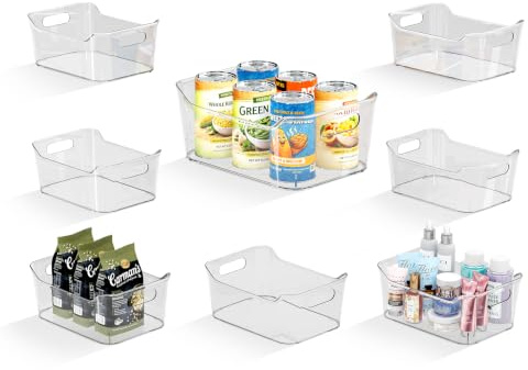 MSHOMELY 8 Pack Pantry Organisers and Storage kitchen storage containers | clear, Nestable, Multi-Use, Plastic, organiser box with Handles for Kitchen, Pantry, Bathroom ,Under Sink, Fridge