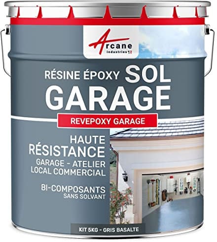 ARCANE INDUSTRIES Peinture epoxy Sol Garage, Atelier, Local, Commercial, Magasin : Revepoxy Garage - 5 kg (jusqu'à 16 m² en 2 Couches) Gris Basalte - RAL 7012