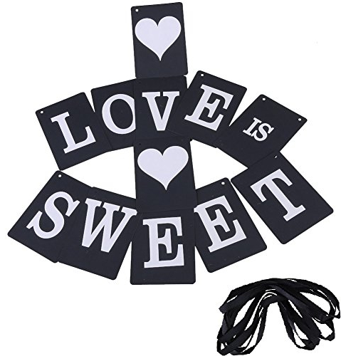 LOVE is SWEET Hochzeit Bunting Banner, Toifucos Banner Hängen Party Banner Foto Requisiten Ammer Dekorationen mit Herzform String, Schwarz