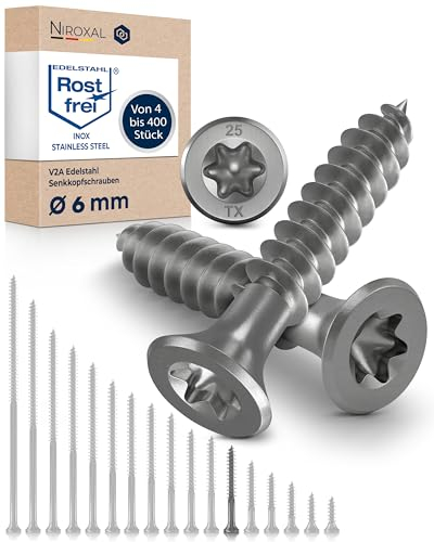 Holzschrauben Torx Schrauben 6x45 Edelstahl V2A rostfrei Spanplattenschrauben für Holz Teilgewinde 6mm stark 45mm lang 50 Stück Edelstahlschrauben Holz A2
