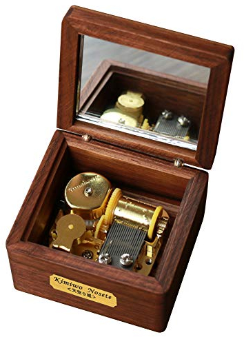 Youtang Spieluhr, Walnussholz, Mini-Größe, 18 Noten, Uhrwerk, Musikgeschenke, Spielen Sie die Schöne und das Biest (goldfarbenes Uhrwerk)