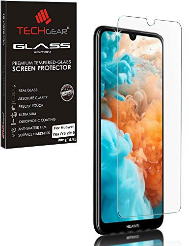 TECHGEAR Protection Écran en Verre Trempé Compatible avec Huawei Y6 2019, Protecteur d'Écran Original en Verre Trempé [2.5D Bord Arrondi] [Dureté 9H] [Clair Crystal] [Anti Rayures] [Sans Bulles]