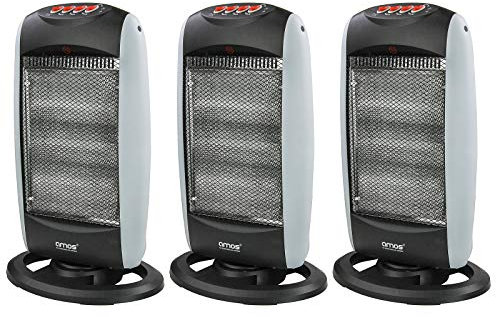AMOS Halogen Heater 3 Heat Settings 400W To 1200W Oscillating Home Office Radiator 3-Bar with Overheat Protection, 3 Pack