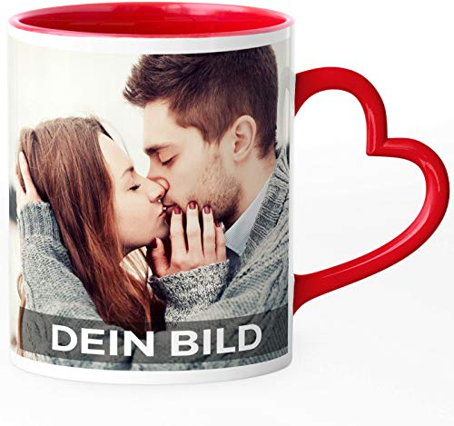 SpecialMe® Fototasse mit Herzhenkel selbst individuell gestalten und bedrucken lassen Fotogeschenke Herztasse Geschenk Valentinstag Liebesgeschenk Panorama rot Herz-Tasse