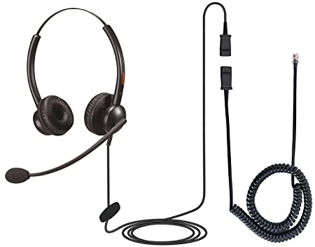 EMAIKER N/X Office Telephone Headphone with Noise Canceling Microphone,Phone Headset for Landline Phone for Polycom VVX311 VVX410 VVX411 VVX500 Mitel 5220e 5330e 5330 5340 Avaya ShoreTel