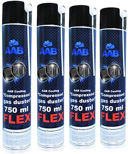 AABCOOLING Compressed Gas Duster Flex 750ml - Wertpaket 4 Stück - mit Flexiblem Schlauch – Compressed Air, Reinigungspray, PC Reinigungsset, Druckluft Spraydose, Pressluft Dose