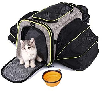 HOTLANTIS Tragetasche für Katzen und Hunde, Fluggesellschaften zugelassen, weiche Seiten, Haustier-Reisetasche, tragbar, faltbar, für kleine Hunde und Welpen (Grau)