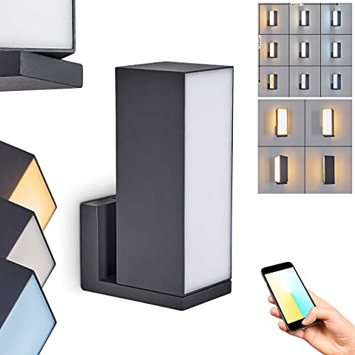 LED Außenwandleuchte Swanek, moderne Außenlampe aus Metall in Anthrazit weißem Kunststoff, über Smart App dimmbar, Schirm ist drehbar, 1 x LED 14 Watt, 1000 Lumen, 2700-6000 Kelvin
