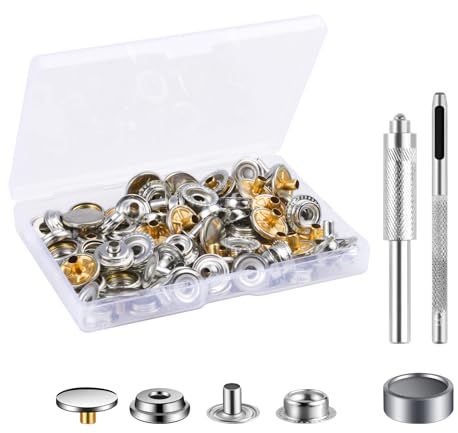 MSDADA 32 Sätze Druckknöpfe Set, Button Werkzeug Metall Fastener Druckknopf Schraubbar Edelstahl Muttern und Bolzen Set für Kleidung Leder Handwerk Jacke Brieftasche Handtasche(128 Stück)