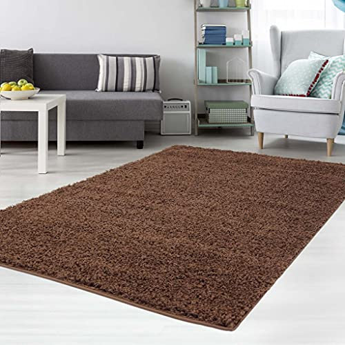 carpet city Shaggy-Teppich Braun 100x300 cm - Hochflor Langflor Einfarbige Teppiche Wohnzimmer Schlafzimmer