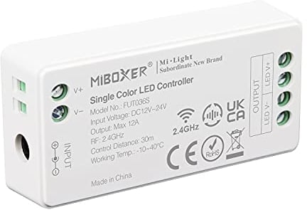 LIGHTEU®, Milight Miboxer 2,4 GHz einfarbiger Dimmer LED Streifen Controller, DC12V/24V Ausgang, max. 12 A, FUT036S