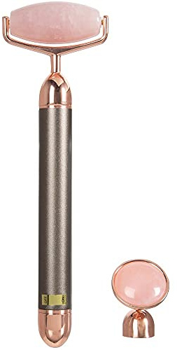 ForPro Professional Collection Rouleau électrique pour le visage et masseur des yeux, outil vibrant 2 en 1 pour soins de la peau, quartz rose