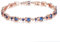 SUSBAG Beau bracelet de luxe en plaqué or rose avec zircon étincelant 5 pierres de style au choix, base plaquée or, couleur: 3 bleu-rose, morue.