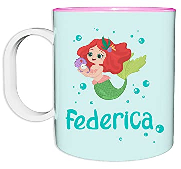 Fupies Tazza in plastica personalizzata con nome con sirenetta, Rosa