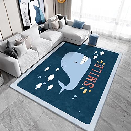 Teppich babyzimmer deko mädchen tepiche für Wohnzimmer modern Blau gelb süßes Doodle wal Muster kinderzimmerteppich jugendzimmer Teppich Jungen 60x120cm