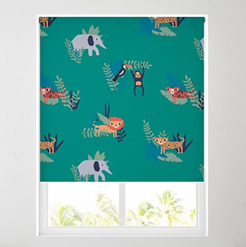 Barnes Blinds - Children's Blackout Roller Blinds for Windows, Custom Cut to Size - Black Out Thermal Fabric Durable Fittings Easy Fit - Roller Blind Patterned - Kids (Safari 61cm)