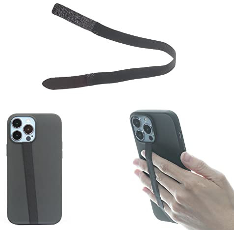 TFY Elastic Phone Strap, Universal Slim Hand Finger Grip, Non-slip Cell Phone Holder, fit Most Smartphones Case - 2 Pieces, Black, 10.6 inches