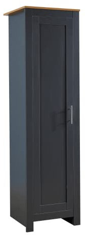 Home Source Bedroom Furniture, 1 Door Slim Wardrobe, Oak Effect Top, Dark Grey