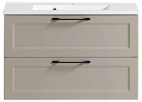 Lomadox Badezimmer Badmöbel Set, mit 80 cm Unterschrank 2 Schubladen Waschbecken Badezimmer in Kaschmir Eiche, B/H/T ca. 80/56/47 cm