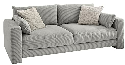 Home4You Big-Sofa - Hellgrau - Cord - mit Kissen