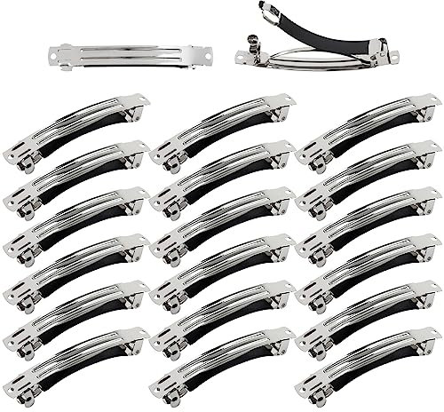 Cinaci 20 Stück 8cm /3 Zoll Plain DIY Caft Silber Metall Französisch Haarspangen mit schwarzer Lederabdeckung Druckknopf Haarklammern Verschlüsse für Frauen Mädchen Teenager Haarschmuck (3 Zoll)