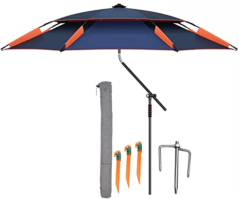 whalebee Sonnenschutz-Angelschirm Kippbar Sonnenschirm Für Strand Regenschirm Sturmfest Für Garten Schwimmbad Sandstrand, Doppelt 360° Schwenkbar UV-Schutz Höhenverstellbar Gartenschirm