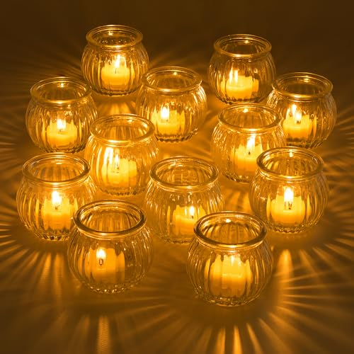 Romadedi Lot de 24 petits photophores en verre pour décoration de table, mariage, salon, photophores transparents pour décoration de Noël, fête