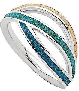 DUR Schmuck Ring OCEAN STREAM Strandsand/blauer Steinsand, Silber 925/- rhodiniert (R5855)