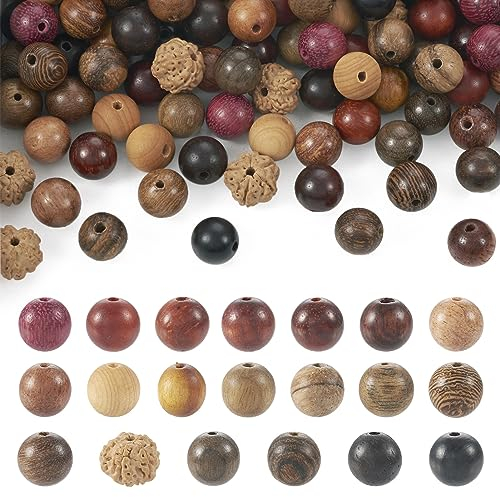 Craftdady Runde Naturholzperlen, 8–9 mm, 200 Stück, kleine Kugeln, rustikal, lose Abstandshalter, 20 Stile für Girlande, Makramee, Rosenkranz, Armband, Schmuckherstellung, 200 Stück