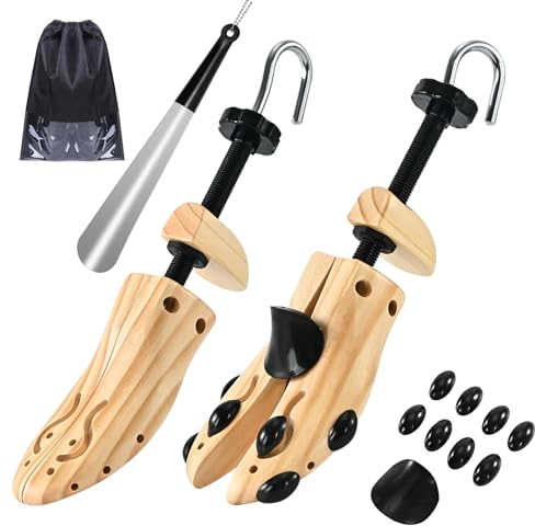 JJDPARTS Wooden Shoe Stretcher, Pair 4-Way Shoe Expander Widener Wooden Shoe Tree Extender spiral pattern for Women and Men S