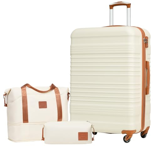 COOLIFE Koffer Set 3 Teilig, Gepäck Set Groß 28‘’ ABS Hartschale, Reisekoffer Große Kapazität 4 Rollen TSA-Schloss mit 1 Erweiterbare Reisetasche und 1 Kulturtasche für Reisen