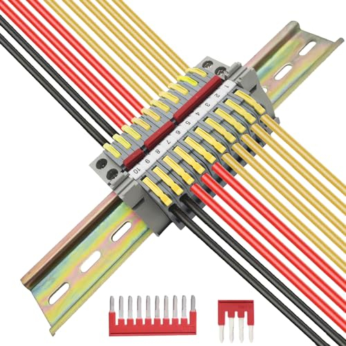 Morsetti Barra DIN, 10 pcs Morsettiera Elettrica (giallo), con Striscia di Marcatura, Moduli Fissi e Striscia di Collegamento (2/3/4/5/10P), CTRICALVER Kit di Morsetti di Classe Universale