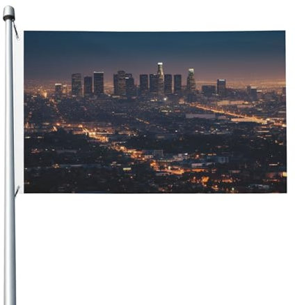 Los Angeles Skyline-Flagge, 90 x 152 cm, lustige Banner, Gartenflagge, doppelseitiger Druck, Willkommensbanner für Zuhause, Garten, Hof, Rasen, Innen- und Außenbereich, Dekorflaggen