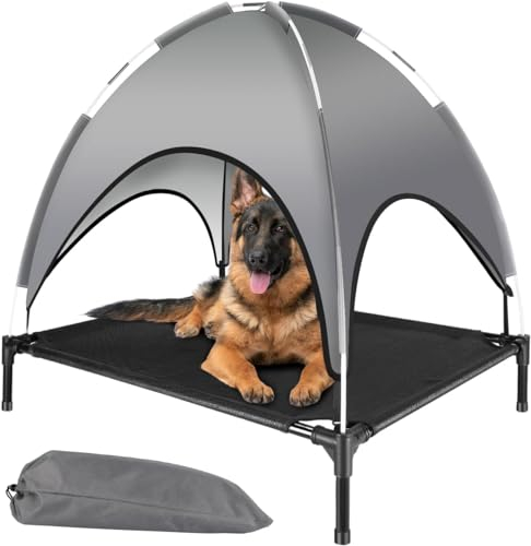 Haustierbett mit Baldachin, Erhöhtes Hundebett, Haustierliege Wasserdicht und Atmungsaktiv, für Indoor & Outdoor (92x76x94cm)