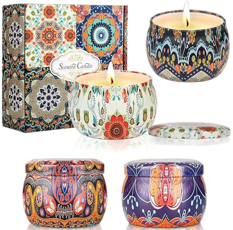4 Stück Duftkerzen Geschenke für Frauen- Home Duft Natürliches Aromatherapie Kerzen Set für, 4.4 OZ Tragbare Reisekerzen für Stressabbau, Entspannung des Körpers, Weihnachten, Geburtstag, Bad, Yoga