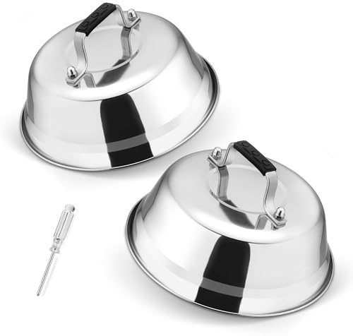 TEAMFAR Burgerglocke, Edelstahl Burger Glocke Burgerhauben 2er Set, Schmelzglocke Abdeckhaube mit Hitzebeständig Griff für Teppanyaki und Grill & Küche Kochen, Innen & Außen, 22,8x8cm